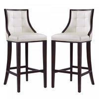 Fifth Avenue Traditional Wood Upholstered Barstool in Pearl White - Set of 2