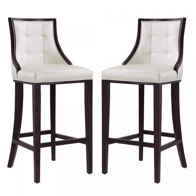 Fifth Avenue Traditional Wood Upholstered Barstool in Pearl White - Set of 2 | Tabouret de bar traditionnel en bois Fifth Avenue avec assise rembourree, blanc perle - Lot de 2