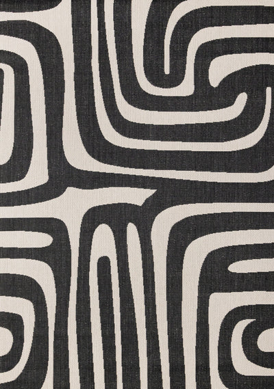 Jackson Black White Abstract Lines Outdoor Rug, 6'7" x 9'6" Outdoor Area Rug | Tapis d'exterieur Jackson a lignes abstraites noires et blanches, 6'7" x 9'6"