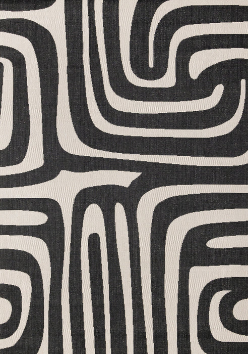 Jackson Black White Abstract Lines Outdoor Rug, 6'7\" x 9'6\" Outdoor Area Rug