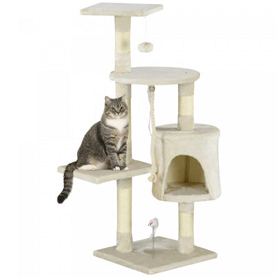 Pawhut 46inch Scratching Cat Tree, Multi Level Cat Tower For Large Cats Adult With Toys And Condo, B|Pawhut Arbre A Chat A Gratter 44 Pouces Centre D'activites Multi-niveaux Condo Furniture Post Beige