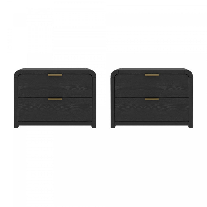 Grace Modern 28\" Nightstand in Black and Gold (2-Drawer) - Set of 2