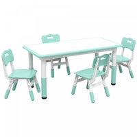 Qaba Kids Table And Chair Set With 4 Chairs, Adjustable Height, Easy To Clean Table Surface, For 1.5