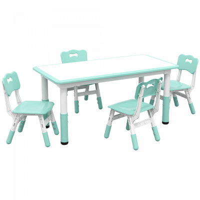 Qaba Kids Table And Chair Set With 4 Chairs, Adjustable Height, Easy To Clean Table Surface, For 1.5|Qaba Ensemble De Table Et Chaises Pour Enfants Avec 4 Chaises, Hauteur Reglable, Surface De Table Fa