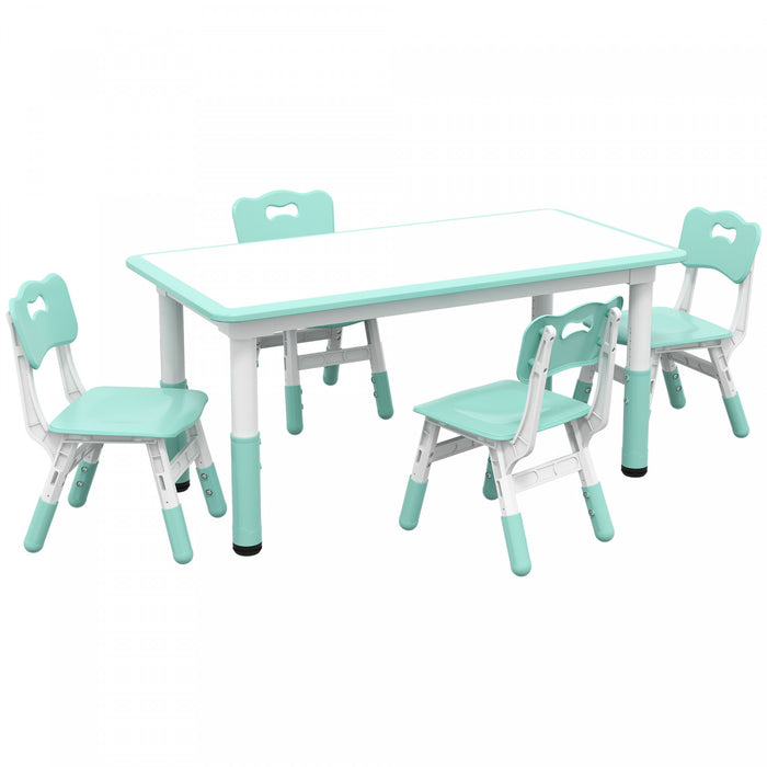Qaba Kids Table And Chair Set With 4 Chairs, Adjustable Height, Easy To Clean Table Surface, For 1.5 - 5 Years Old, Green