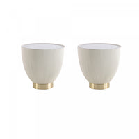 Anderson Modern Sintered Stone Top Upholstered End Table in Cream - Set of 2