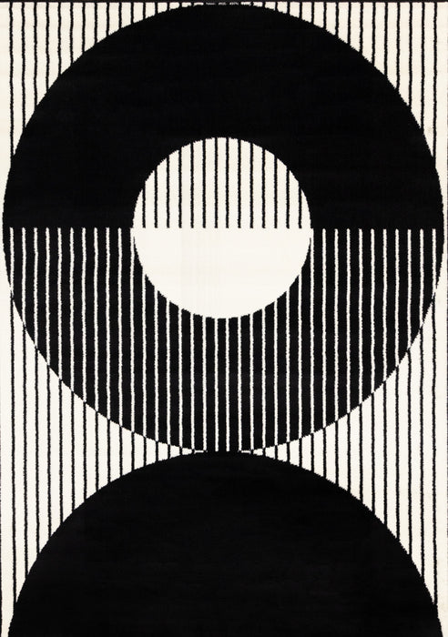 Florence Black White Stripes and Hollow Circle Modern Design, 2'7\" x 4'11\" Indoor Area Rug