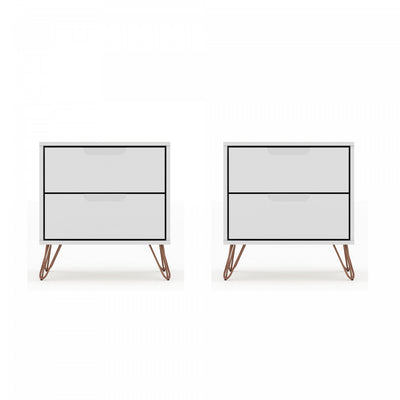 Rockefeller Mid-Century Modern 20" Nightstand in White (2-Drawer) - Set of 2 | Table de nuit Rockefeller Mid-Century Modern 20" en blanc (2 tiroirs) - Lot de 2