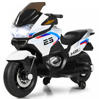 Costway 12v Kids Ride On Motorcycle Electric Motor Bike W/ Training Wheels & Light White