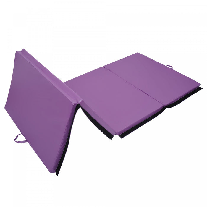 Soozier 4'x10'x2\" Folding Gymnastics Tumbling Mat, Exercise Mat With Carrying Handles For Yoga, Mma, Martial Arts, Stretching, Core Workouts, Purple