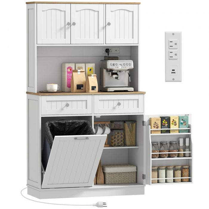 HOMCOM 68\" Pantry Cabinet, Kitchen Cabinet with Charging Station, White