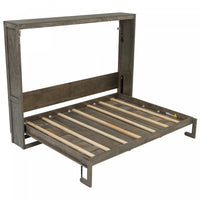 Olivia Solid Wood Murphy Bed with LED Light and Foldable Cabinet,Queen Size,Brown Queen Bed 