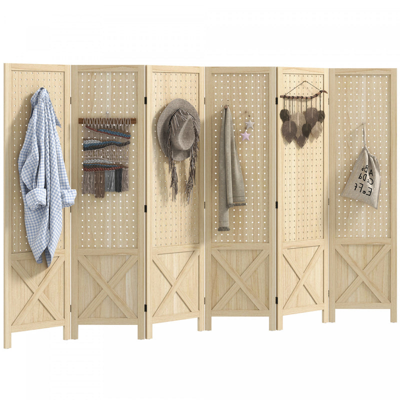 HOMCOM 4.7' 6 Panel Room Divider with Pegboard Display for Indoor ...