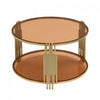 Jonas 31.5\" Round Tempered Glass Coffee Table With Lower Shelf, Brown