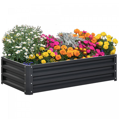 Outsunny 4' X 2' X 1' Raised Garden Bed, Galvanized Steel Planter Box For Vegetables, Flowers, Herbs|Outsunny Parterre De Fleur Rectangulaire Potager De Jardin Jardinieres Bac A Fleurs Panneaux Modulab
