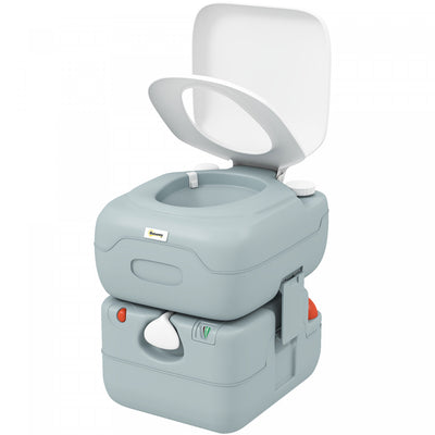 Outsunny Portable Toilet for Adults 5.8 Gallon, Porta Potty with Level Indicator, T-Type Water Outlets and Anti-Leak Handle Pump for Camping, Boating, Hiking, Travel, RV, Grey
