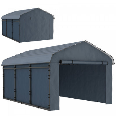 Outsunny 10' X 15' Metal Carport With Metal Roof And Removable Sidewalls