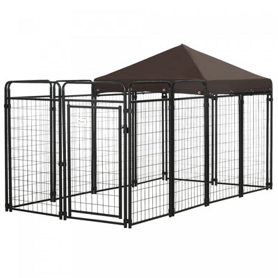 Pawhut Dog Kennel Outdoor With Waterproof Canopy, Dog Run With Galvanized Chain Link, Secure Lock, F|Pawhut Chenil D'exterieur Pour Chien Avec Auvent Etanche, Enclos Pour Chien Avec Maillon De Chaine G