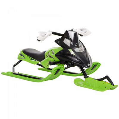 Soozier GT Snow Racer Sleds for Kids with Padded Rubber Seat Traction Rope, Snow Motor with Wind Shield Handle and Anti-Slip Pedal, Winter Gift for Boys Girls Green