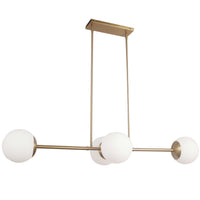 Dainolite Dayana 4 Light Horizontal Pendant Aged Brass Finish White Opal Glass Lamp