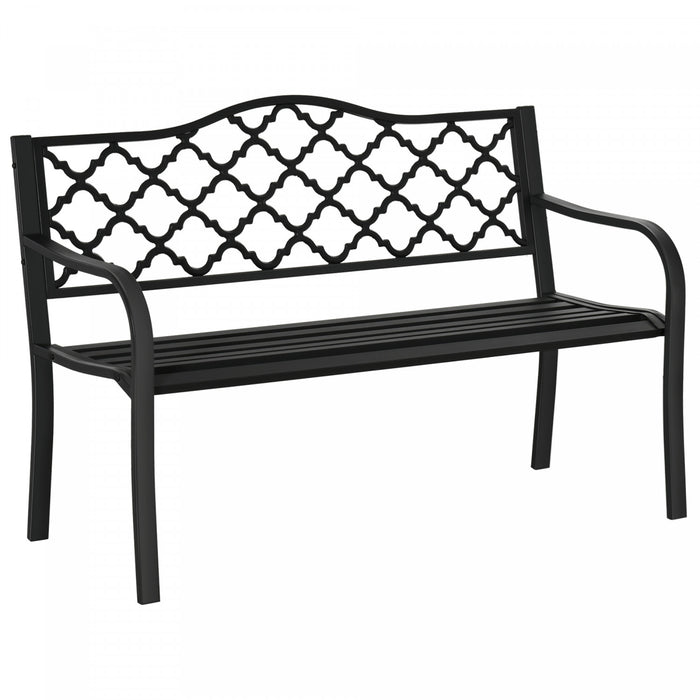 Outsunny 2-seater Garden Bench Steel Outdoor Loveseat W/ Armrests, Black