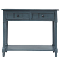 Jeremy Solid Wood Traditional Console Table With Drawers And Shelf - Navy 