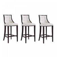Fifth Avenue Traditional Wood Upholstered Barstool in Pearl White - Set of 3 