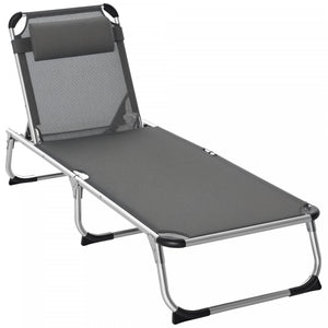 Outsunny Folding Lounge Chair With Headrest And Adjustable Backrest, Grey