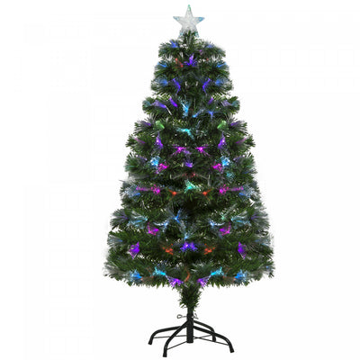 Homcom 4ft Pre-lit Optic Fiber Artificial Christmas Tree With Top Star, 130 Branch Tips And Led Lights|Homcom Arbre De Noel Artificiel En Fibre Optique Pre-illumine De 1.2 M Avec Etoile Superieure 130 Pointes De Branches Et Lumieres Led