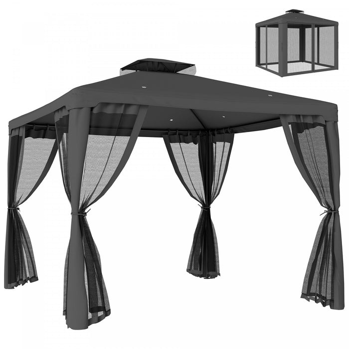 9.6'x9.6' Outdoor Patio Gazebo Pavilion Canopy Tent with Netting, Dark Grey