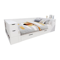 Mason Daybed with Headboard Storage and Multifunctional Storage Bed Frame,Full Size,White 