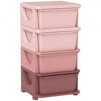Qaba Kids Toy Storage Organizer With 4 Plastic Bins, 4 Tier Drawer Chest Utility For Kids Bedroom Nursery Kindergarten Living Room For Boys Girls Toddlers, Pink