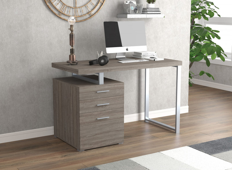 Computer Desk Study Desk For Home Office, Gaming Room 47.25l Dark Taupe 3 Drawers Silver Metal Base