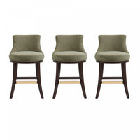 Lucia Modern Chenille Wood Counter Stool in Leaf Green - Set of 3 