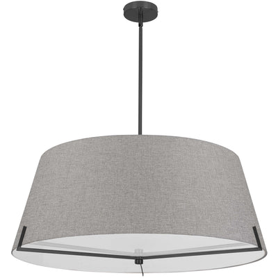 Dainolite Preston 4 Light Pendant 33" Dia Matte Black Grey Fabric Shade Lamp|Luminaire suspendu Preston de Dainolite de 33 po de diamètre avec abat-jour en tissu gris, fini noir mat et 4 ampoules