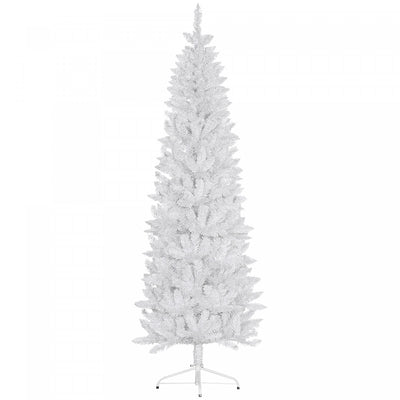 Homcom 7ft Tall Pencil Artificial Christmas Tree With Steel Base, White|Homcom Arbre De Noel Artificiel De 7pi De Haut Avec Base En Acier, Blanc