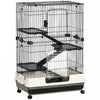 Pawhut 32\"l 4-level Small Animal Cage Rabbit Hutch With Universal Lockable Wheels, Slide-out Tray For Bunny, Chinchillas, Ferret, Black