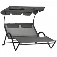 Outsunny Tanning Chair With Sunshade Roof Chaise Lounge Chair, Dark Gray