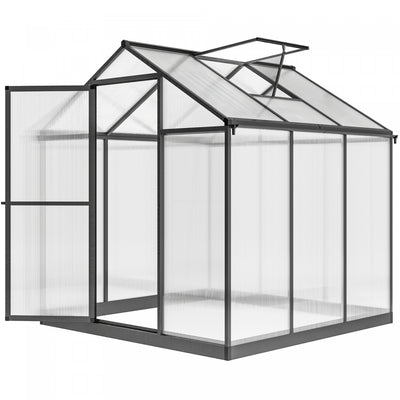 Outsunny 8' X 6' X 6.4' Walk-in Polycarbonate Greenhouse, Charcoal Grey|Outsunny Serre En Polycarbonate De 8' X 6' X 6.4' Avec Gouttieres