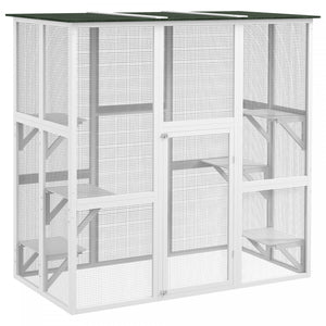 Pawhut Large Outdoor Catio Enclosure, Weatherproof Cat House With Asphalt Roof, Wooden Cat Patio Cage With 6 Balanced Platforms, 71