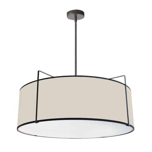 Dainolite Trapezoid 4 Light Pendant Drum Black/Cream Shade White Fabric Diffuser Lamp