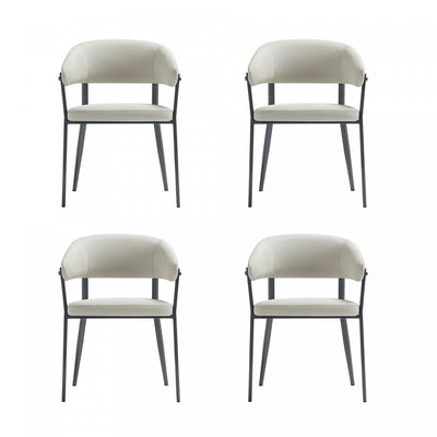 Belle Modern Metal Upholstered Dining Chair in Oatmeal - Set of 4 | Chaise de salle a manger moderne en metal et tissu Belle, couleur flocon d’avoine - Lot de 4