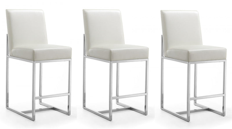 Element Modern Metal Upholstered Counter Stool in Pearl White - Set of 3