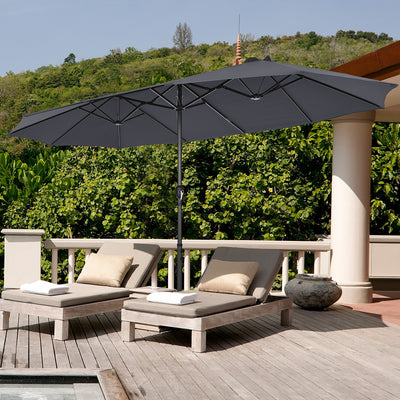 Costway 15FT Double-Sided Twin Patio Umbrella Sun Shade Outdoor Crank Market Base Grey