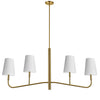 Dainolite Eleanor 4 Light Horizontal Chandelier Aged Brass White Shades Lamp|Lustre horizontal Eleanor de Dainolite avec abat-jour blancs, fini laiton vieilli et 4 ampoules