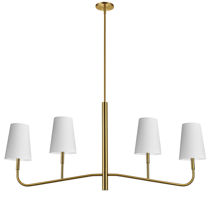 Dainolite Eleanor 4 Light Horizontal Chandelier Aged Brass White Shades Lamp