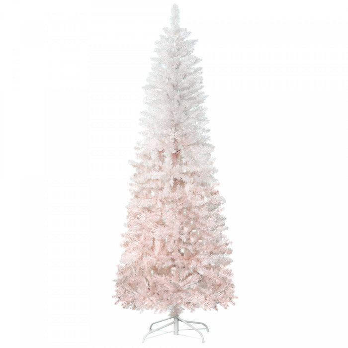 HOMCOM 5 Foot Artificial Christmas Tree with Metal Base Pink and White