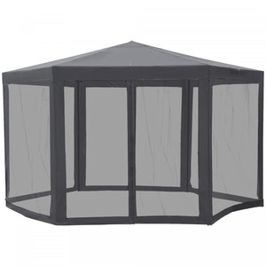Outsunny Φ13' Hexagon Party Tent Patio Gazebo Outdoor Activity Event Canopy Quick Sun Shelter Pavilion With Netting Mesh Sidewall Dark Grey