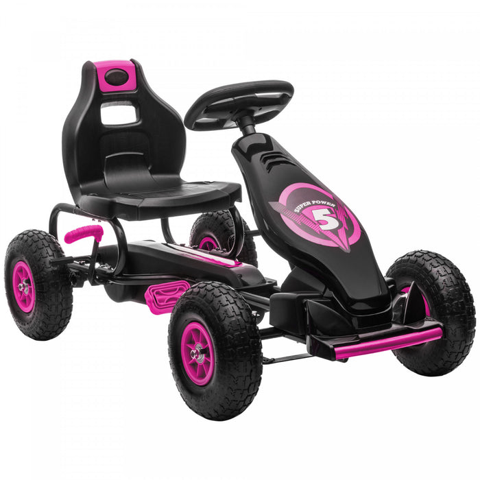 Aosom Kids Pedal Go Kart, Ride On Toys For Boys Girls With Ergonomic Adjustable Seat, Rubber Wheels Shock Absorb, Safety Hand Brake, Ages 5-12 Years Old, Pink