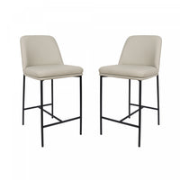Loft Contemporary Vegan Leather Metal Counter Stool in Stone Gray - Set of 2 
